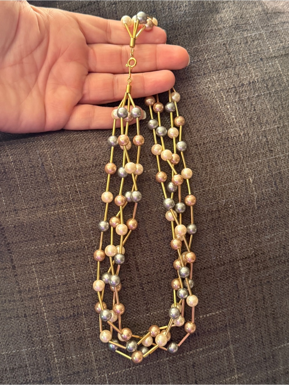 Vintage 80s AVON Signed Shimmering Multi Strand Pastel Pearl Necklace